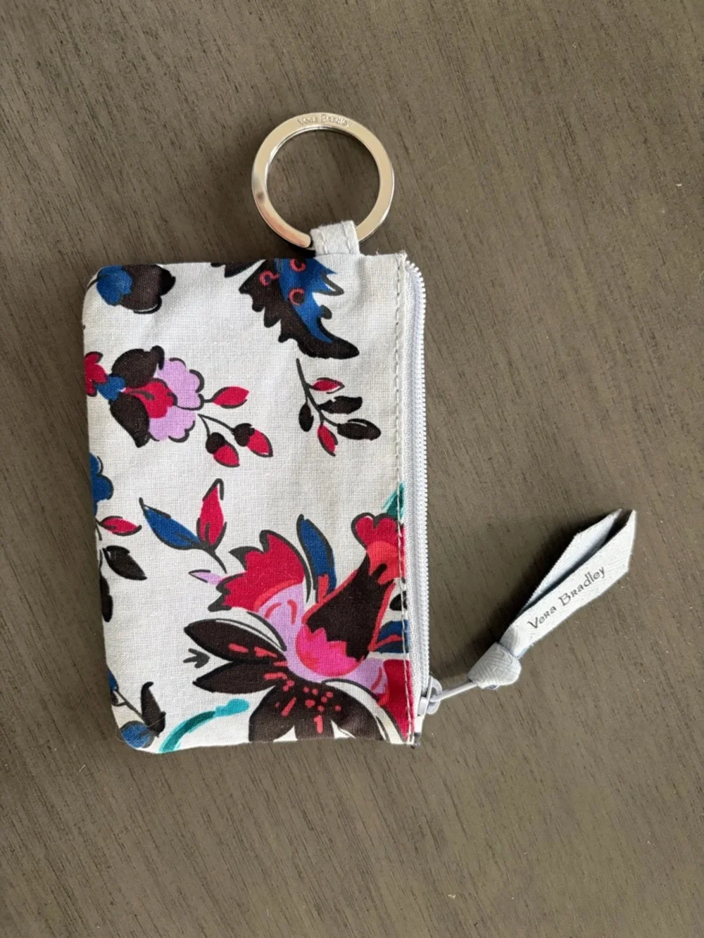Vera Bradley Floral ID Zip Card Case with Key Ring - White, Pink, Blue - Picture 2 of 2